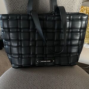 Michael Kors Black Woven Leather Shoulder Tote